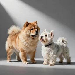 a chow chow boxing a sheltie