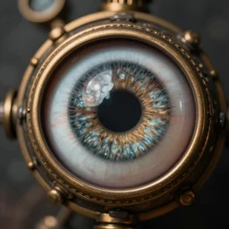 steampunk eyeball, depth of field, bokeh