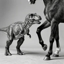 [ [ t rex ] ] and a horse with [ [ leg ] ] high heels, movement, soft, black and white, photograph, 1 8 5 0 s