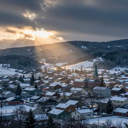 small town, winter, dawn