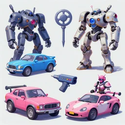 game asset of dishonored vehicles and mech, in gouache detailed paintings, props, stylized, 2 d sprites, kitbash, arcane, overwatch, blue and pink color scheme, 8 k, close up