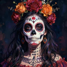 illustration of a sugar skull day of the dead girl, art by storm thorgerson
