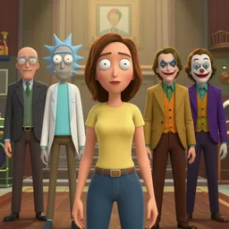 Pixar animated character woman who's a combination of Travis Bickle, Tyler Durden, Rick from Rick and Morty, The Wolf of Wall Street, Scarface, Don Draper, Walter White, the guy from A Clockwork Orange, The Joker and Patrick Bateman, 3D animated CGI cartoon 8K screenshot, trending on IMDB
