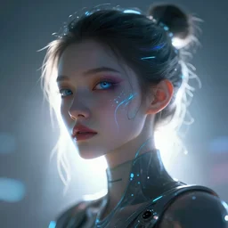 mcro head shot of female, backlighting synthwave style fantasy art by wlop futuristic greg rutkowski
