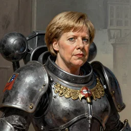 a beautifully detailed warhammer 4 0 k portrait of angela merkel as inquisitor. western comic art by moebius.