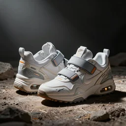 retro futuristic Nike air trainer sneakers with straps by syd mead