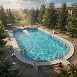 Intricate detailed illustration, Chernobyl resort pool, cinematic lighting, by Sparth and Greg Rutkowski, wide angle, volumetric light scattering, 8k, artstation, concept art,