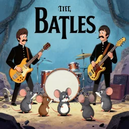 mice playing in a rock band inspired by the beatles, animation, art by ken anderson and mel shaw,
