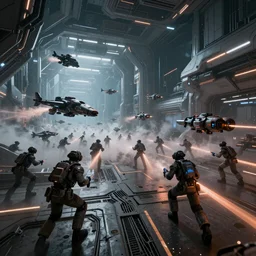 futuristic scifi dead space battle, highly detailed