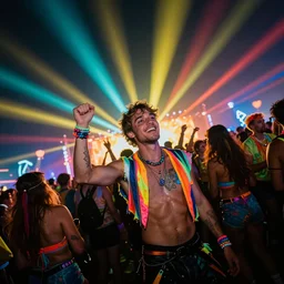 jacob rees - mogg at a rave surrounded by dayglo ravers, dramatic angle