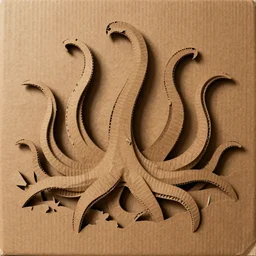 cardboard cutout of tentacles, cut out of brown corrugated cardboard, realistic, cardboard cutout, flat, hyperrealistic photography