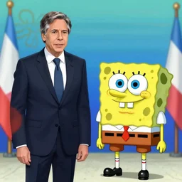 Antony Blinken holding a summit with SpongeBob in Bikini Bottom