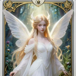 2 8 mm macro headshot of a ethereal magical young winged fairy princess wearing a white robe in a fantasy garden, d & d, fantasy, intricate, rim light, god rays, volumetric lighting, dark souls, elegant, highly detailed, digital painting, artstation, concept art, smooth, sharp focus, illustration, orthodoxy, art by greg rutkowski, maxfield parrish and alphonse mucha, new art nouveau, tarot card