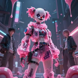 wide view cyberpunk clown girl made of pink slime, wearing cyberpunk intricate streetwear, transparent, behance hd artstation by jesper ejsing by rhads, makoto shinkai and lois van baarle, ilya kuvshinov, ossdraws, cinematic lighting, sharp focus