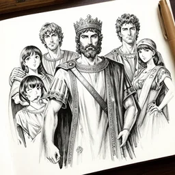 beautiful ink sketch, byzantine basileus ilya kuvshinov, wlop, krenz kushart, boris vallejo, ayami kojima and ayami kojima