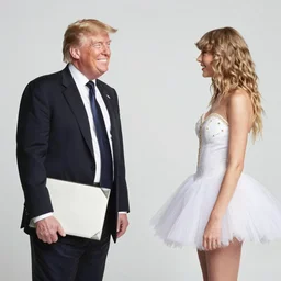 donald trump smiling at prom wearing a tutu and greeting taylor swift