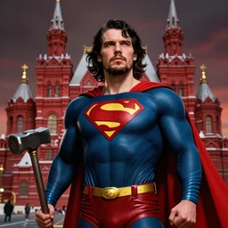 stalin as superman, red son, socialist realism, sovietwave aesthetic, hammer and sickle, red square moscow, groundbreaking, award winning, breathtaking, superb, epic, hyper realistic, ultra detailed picture, intricate digital art, trending artstation, 8 k, unreal 5, arnold gpu + octane workflow, volumetric lighting, rich moody colors, fan art, concept art