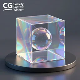 a holographical, contained cube with a ball inside of it sitting on a table by christopher balaskas, cg society contest winner, holography, tesseract, reimagined by industrial light and magic, rendered in cinema 4 d