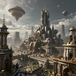 steampunk city, war, space, future, ultra realistic