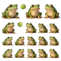 concept design, character sheet of alien frog me, full color, many variations, by neville page, carlos haunte, sadan vague