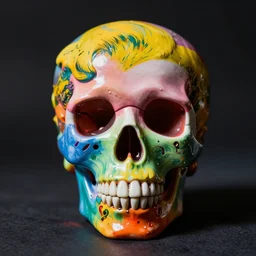 rainbow skull art toy, vinyl, resin, handmade, andy warhol
