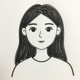 a seven year old's drawing of a young woman with long black hair