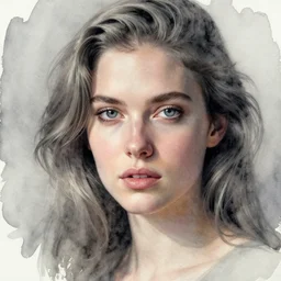 beautiful face woman, grey, colorless and silent, watercolor portraits by Luke Rueda Studios and David downton