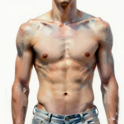closeup of a thin, athletic physique man's body imade of abstract, thick flowing dramatic brush strokes, no face, strong wind, white background, matte colors, impressionist, extreme motion, trending on artstation