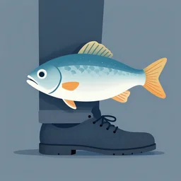 a fish wearing a shoe in abstract style, ray tracing