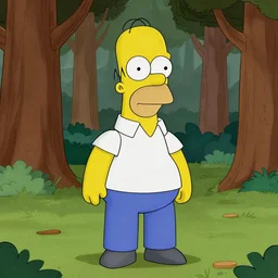 Homer Simpson in the woods photo realistic creepy 4K