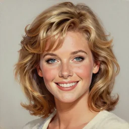 a portrait of a beautiful Olivia Newton-John as Sandy from Grease (1978), smiling, clear eyes, illustration, soft lighting, soft details, painting oil on canvas, octane render, HDR, trending on artstation, 4k, 8k, HD