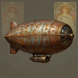 steampunk zeppelin, rusted, ornamental, gritty, science fantasy, matte painting, by artgerm, greg rutkowski, alphonse mucha, mtg illustration