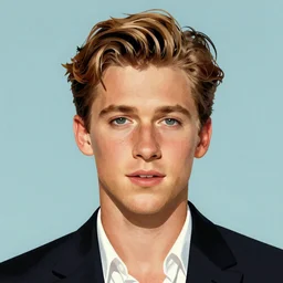 “Austin Butler portrait, color vintage magazine illustration 1950”
