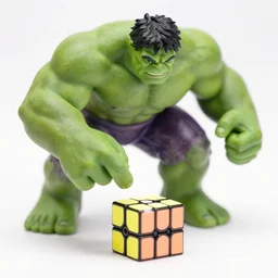 the incredible hulk attempts to solve a tiny rubix cube, photo