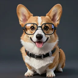 a realistic portrait of the soviet space dog, artwork by gaston bussiere, craig mullins, trending on artstation, breed cyberpunk corgi with glasses