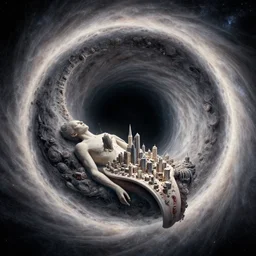a utopian city resting on the tongue of yog-soggoth as he slumbers curled around a wormhole in outer space