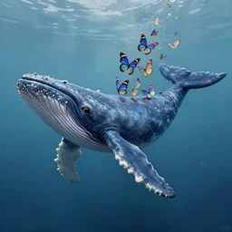 digital painting of a fictional whale by mohamed solah, art limited whale by bahar moumivand, the whale has tiny multiple holographic butterfly wings on its backside, fully detailed, 4 k, octane render quality, real footage, psychedelics featured on artstation, subreddit / r / whale